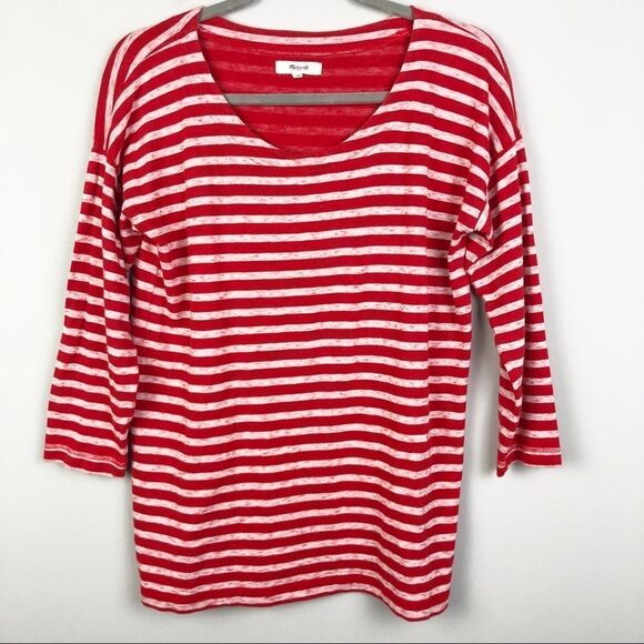 MADEWELL | Cozy Slub Red White Striped Top 3/4 Sleeve Women’s Size Small - Picture 4 of 13